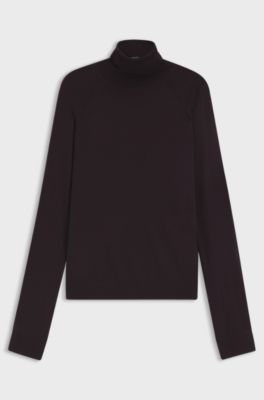 Slim-fit rollneck sweater in extra-fine merino wool, Dark Purple