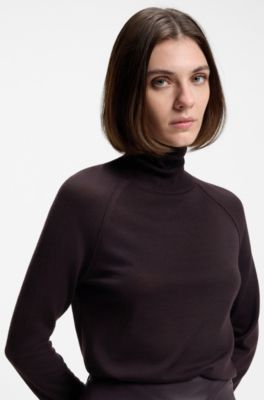Slim-fit rollneck sweater in extra-fine merino wool, Dark Purple