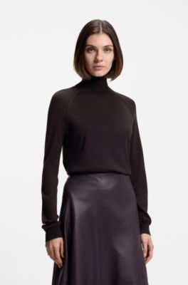 Maglione slim fit a collo alto in lana merino extra fine, Viola scuro