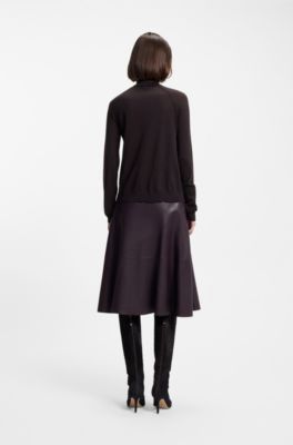 Maglione slim fit a collo alto in lana merino extra fine, Viola scuro
