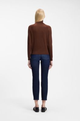 Slim-fit rollneck sweater in extra-fine merino wool, Brown