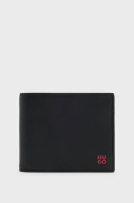 Leather wallet with red stacked logo, Black