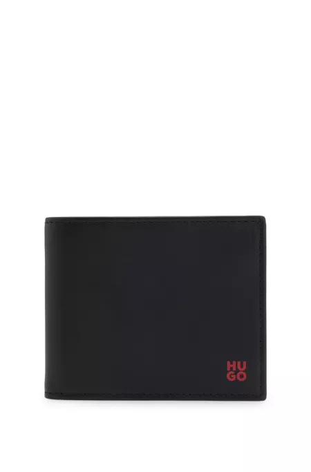 Leather wallet with red stacked logo