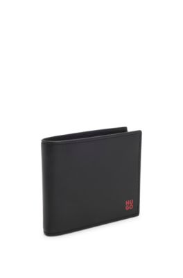 Leather wallet with red stacked logo, Black