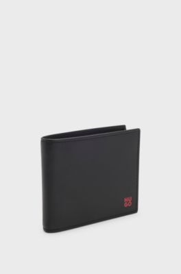 Leather wallet with red stacked logo, Black