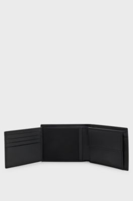 Leather wallet with red stacked logo, Black