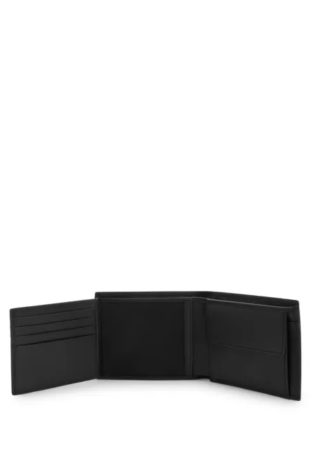 Leather wallet with red stacked logo