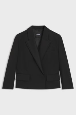 Relaxed-Fit Smoking-Blazer aus Schurwoll-Twill, Schwarz