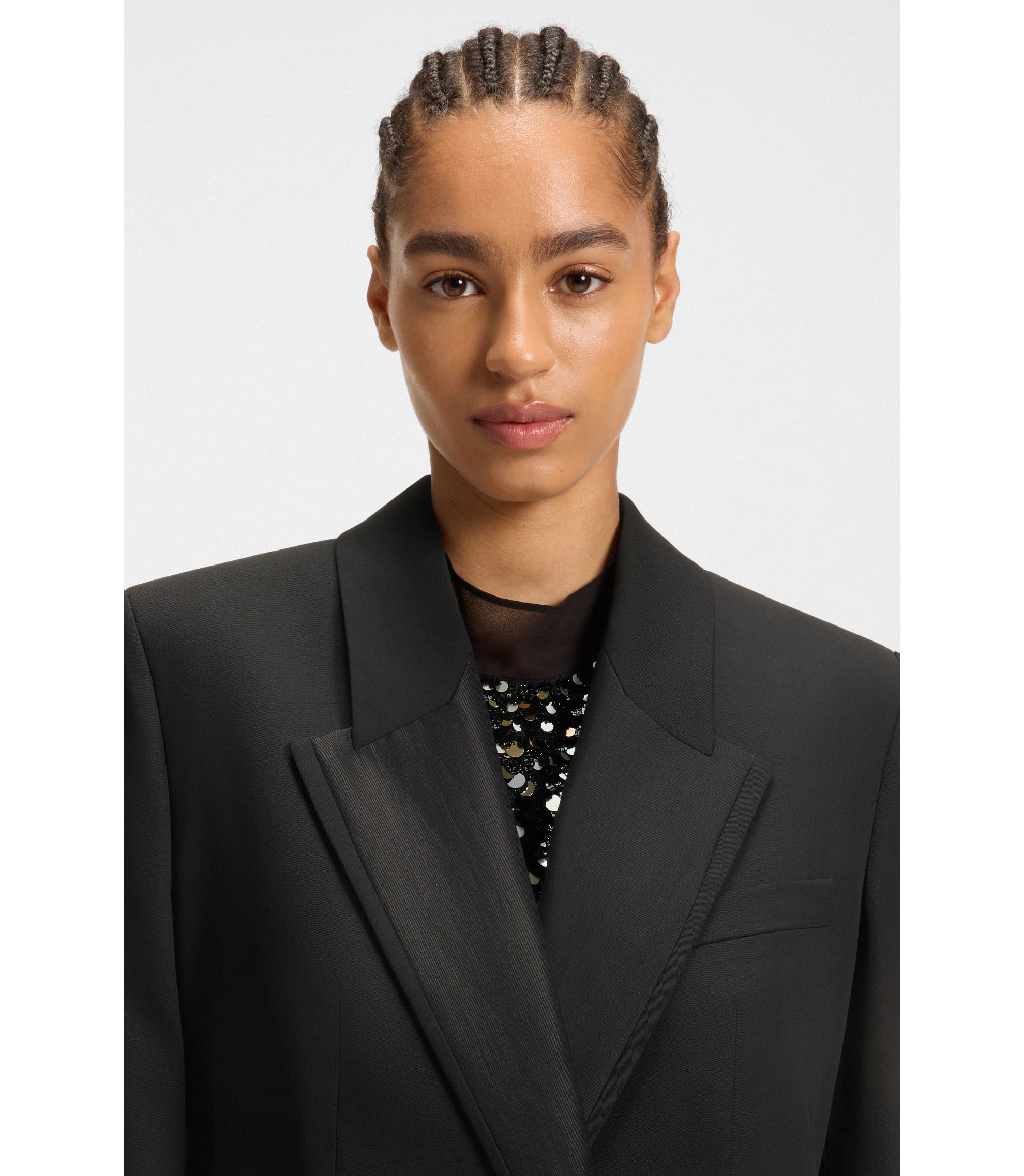 BOSS - Relaxed-fit tuxedo blazer in virgin-wool twill - Black