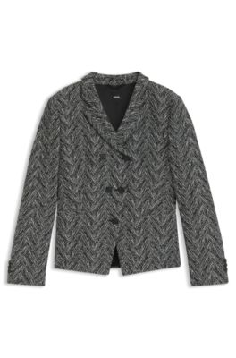 Regular-fit blazer in herringbone tweed, Grey Patterned