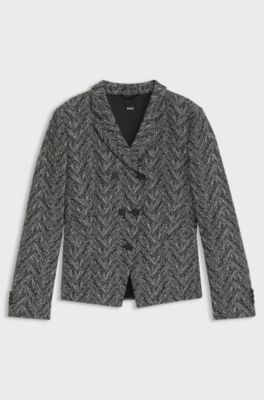 Regular-fit blazer in herringbone tweed, Grey Patterned