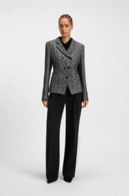 Blazer regular fit in tweed a spina di pesce, Grigio a motivi