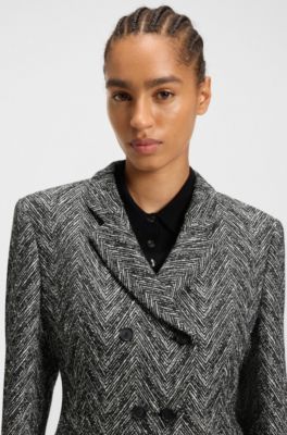 Regular-fit blazer in herringbone tweed, Grey Patterned
