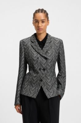 Regular-fit blazer in herringbone tweed, Grey Patterned