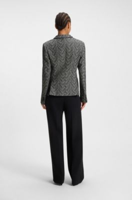 Regular-fit blazer in herringbone tweed, Grey Patterned
