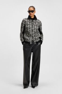 Regular-fit blazer van licht tweed met patroon, Zwart met dessin