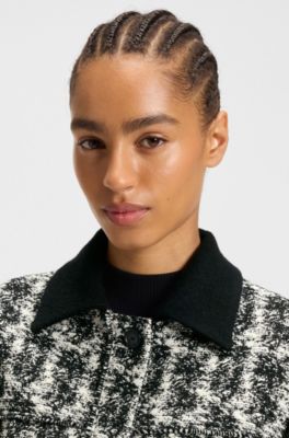 Regular-fit jacket in patterned feather tweed, Black Patterned