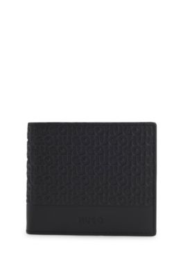 Leather wallet with repeat-logo embossing, Black