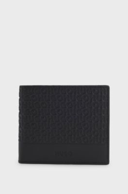 Leather wallet with repeat-logo embossing, Black