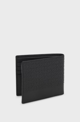 Leather wallet with repeat-logo embossing, Black