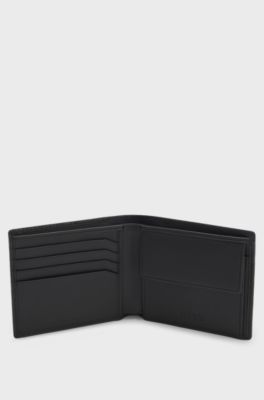 Leather wallet with repeat-logo embossing, Black