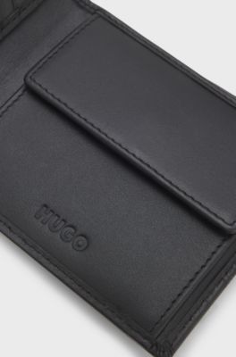 Leather wallet with repeat-logo embossing, Black