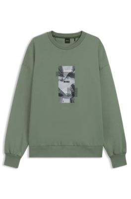 Oversized-fit cotton-blend sweatshirt with photo print, Green