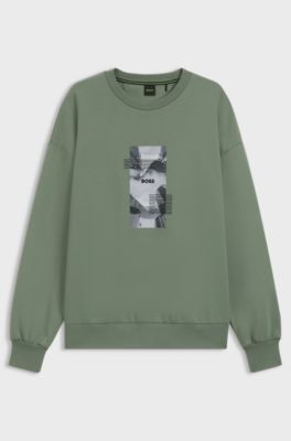 Oversize fit sweatshirt i bomullsblandning med tryck, Gr&ouml;n