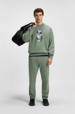 Oversized-fit cotton-blend sweatshirt with photo print, Green