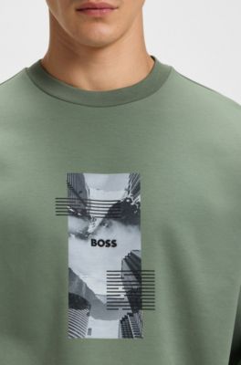 Oversized-fit cotton-blend sweatshirt with photo print, Green