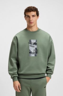 Oversized-fit cotton-blend sweatshirt with photo print, Green
