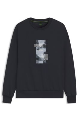 Oversized-fit cotton-blend sweatshirt with photo print, Dark Blue