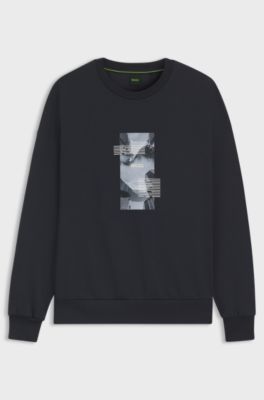 Oversize fit sweatshirt i bomullsblandning med tryck, M&ouml;rkbl&aring;