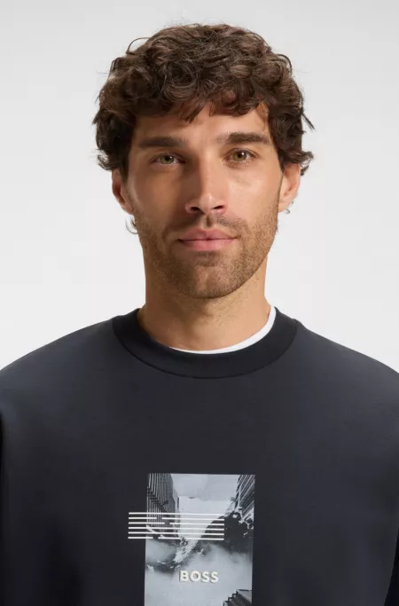 Oversized-fit cotton-blend sweatshirt with photo print