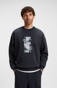 Oversized-fit cotton-blend sweatshirt with photo print, Dark Blue