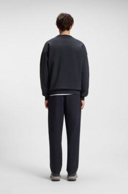 Oversized-fit cotton-blend sweatshirt with photo print, Dark Blue