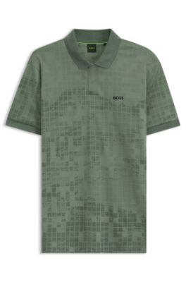 Mercerised-cotton polo shirt with printed graphics, Light Green