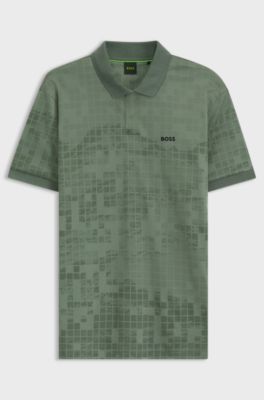 Mercerised-cotton polo shirt with printed graphics, Light Green