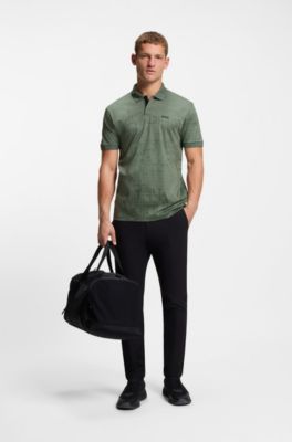Mercerised-cotton polo shirt with printed graphics, Light Green