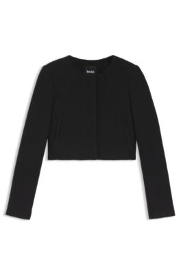 Slim-fit cropped jacket in boiled virgin wool, Black