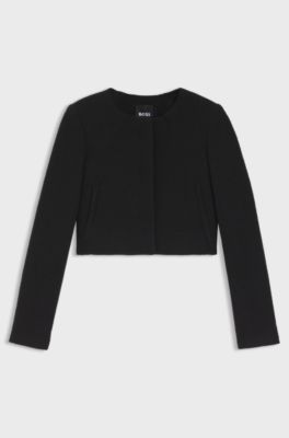 Slim-fit cropped jacket in boiled virgin wool, Black