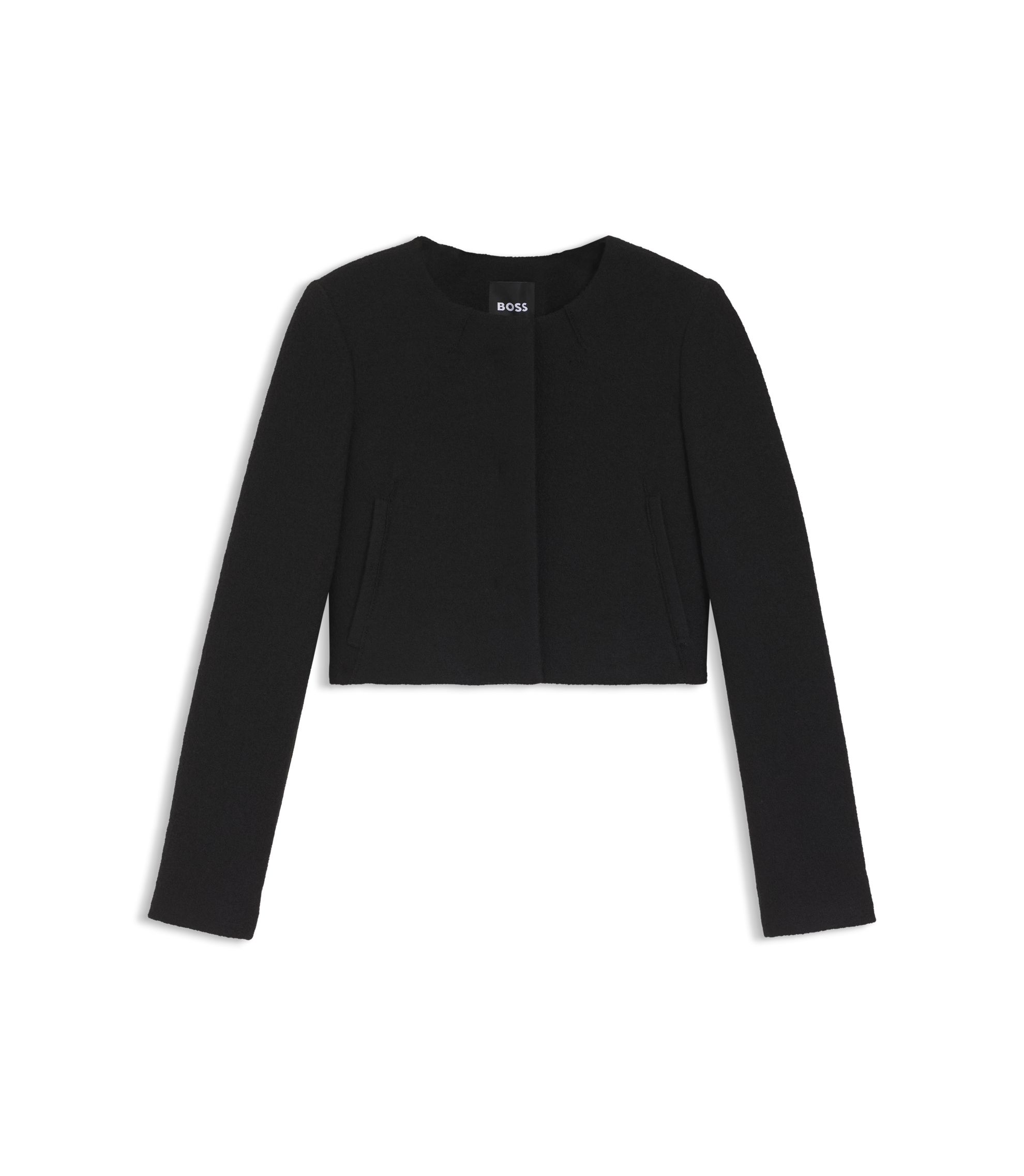 BOSS - Slim-fit cropped jacket in boiled virgin wool - Black