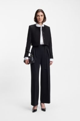 Slim-fit cropped jacket in boiled virgin wool, Black