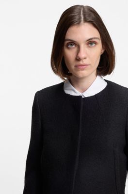 Slim-fit cropped jacket in boiled virgin wool, Black