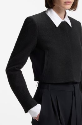 Slim-fit cropped jacket in boiled virgin wool, Black