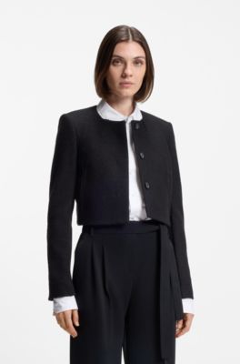 Slim-fit cropped jacket in boiled virgin wool, Black