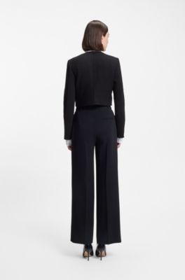 Slim-fit cropped jacket in boiled virgin wool, Black