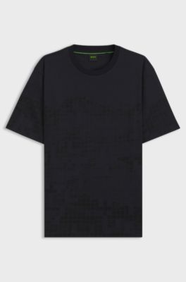 Mercerised-cotton T-shirt with printed graphics, Dark Blue