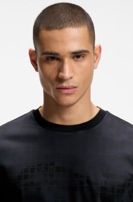 Mercerised-cotton T-shirt with printed graphics, Dark Blue