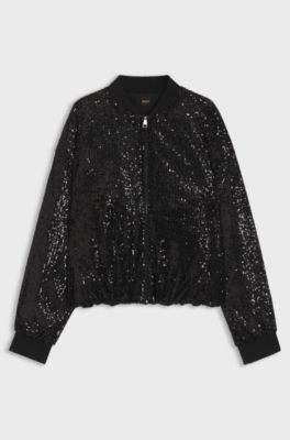 Relaxed-Fit Jacke mit Pailletten, Schwarz